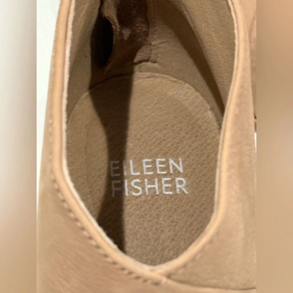 Eileen Fisher Fayo Block Heel Booties Women's Tan Leather Size 6.5